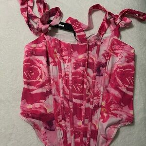 Fashion Nova Pink Floral Corset Top